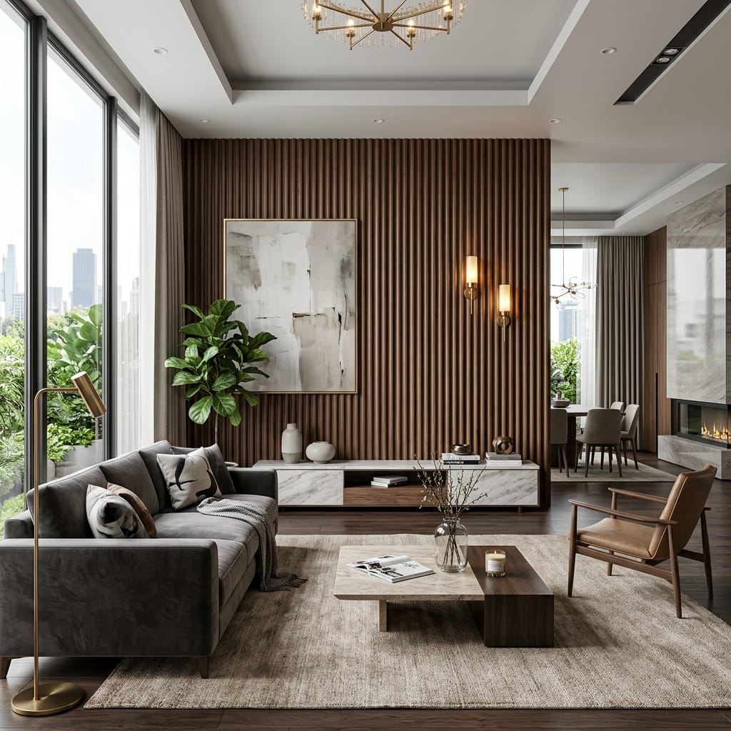 Hệ vách ốp tường lam sóng / vách ốp veneer 1